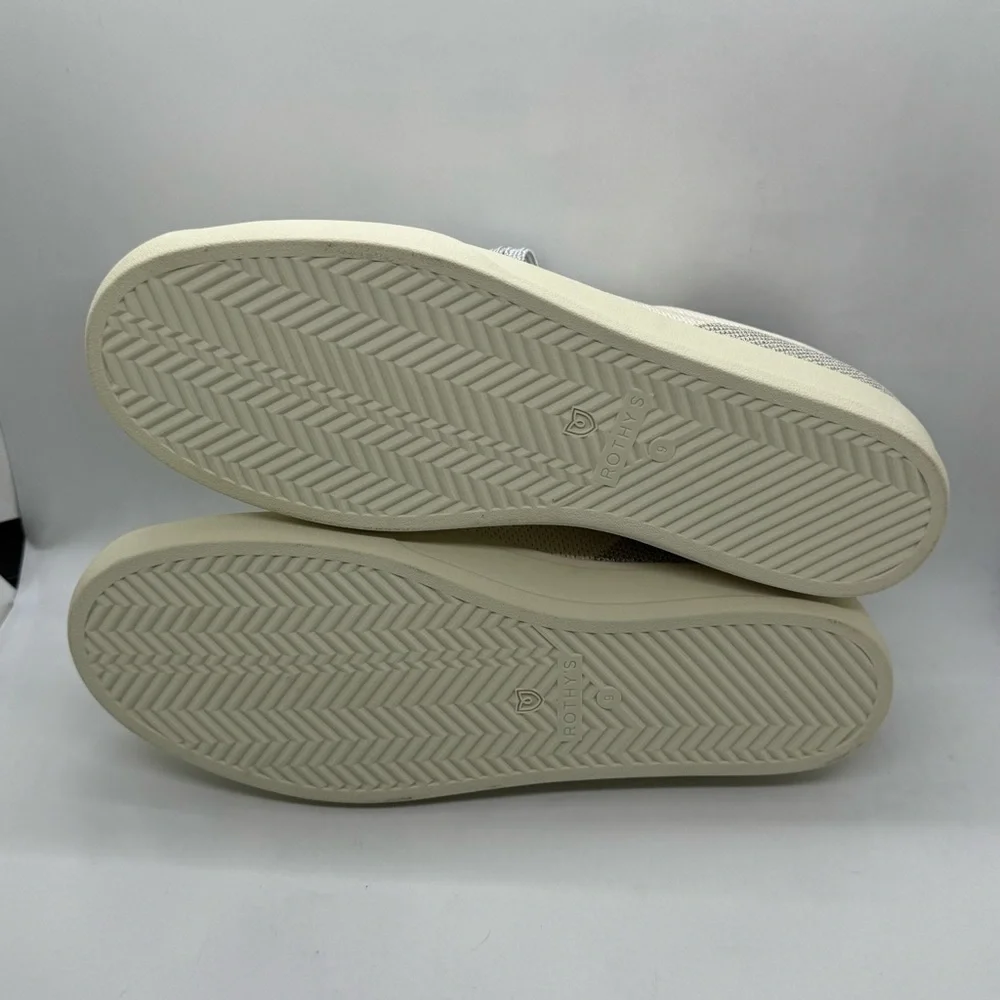Rothy's The Lace Up Sneakers in Diamond Twill Shoes Cream Silver Size 9 NEW - Picture 9 of 11
